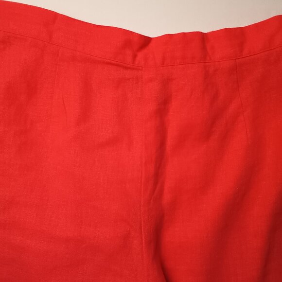 Linen Blend Cropped Pants Size L Hot Coral Pink Tiki Design High Rise Straight - Picture 5 of 10